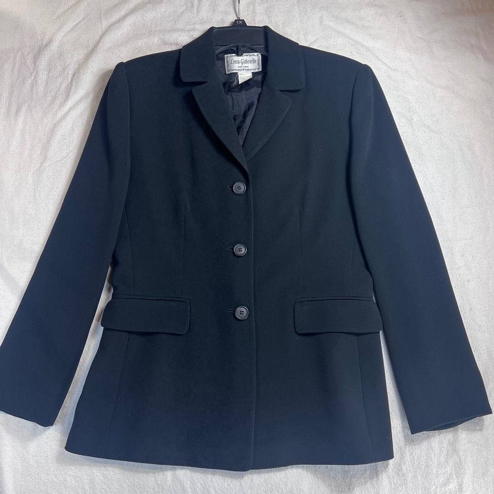 Lena Gabrielle New York Black 3 Button Blazer Jacket Sz 10 Professional Office